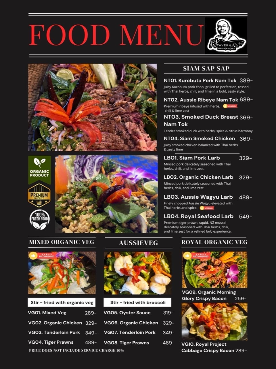 PJTavern Thai Food Menu Pattaya – Siam Sap Sap & Organic Veg A4 | Authentic Thai Cuisine