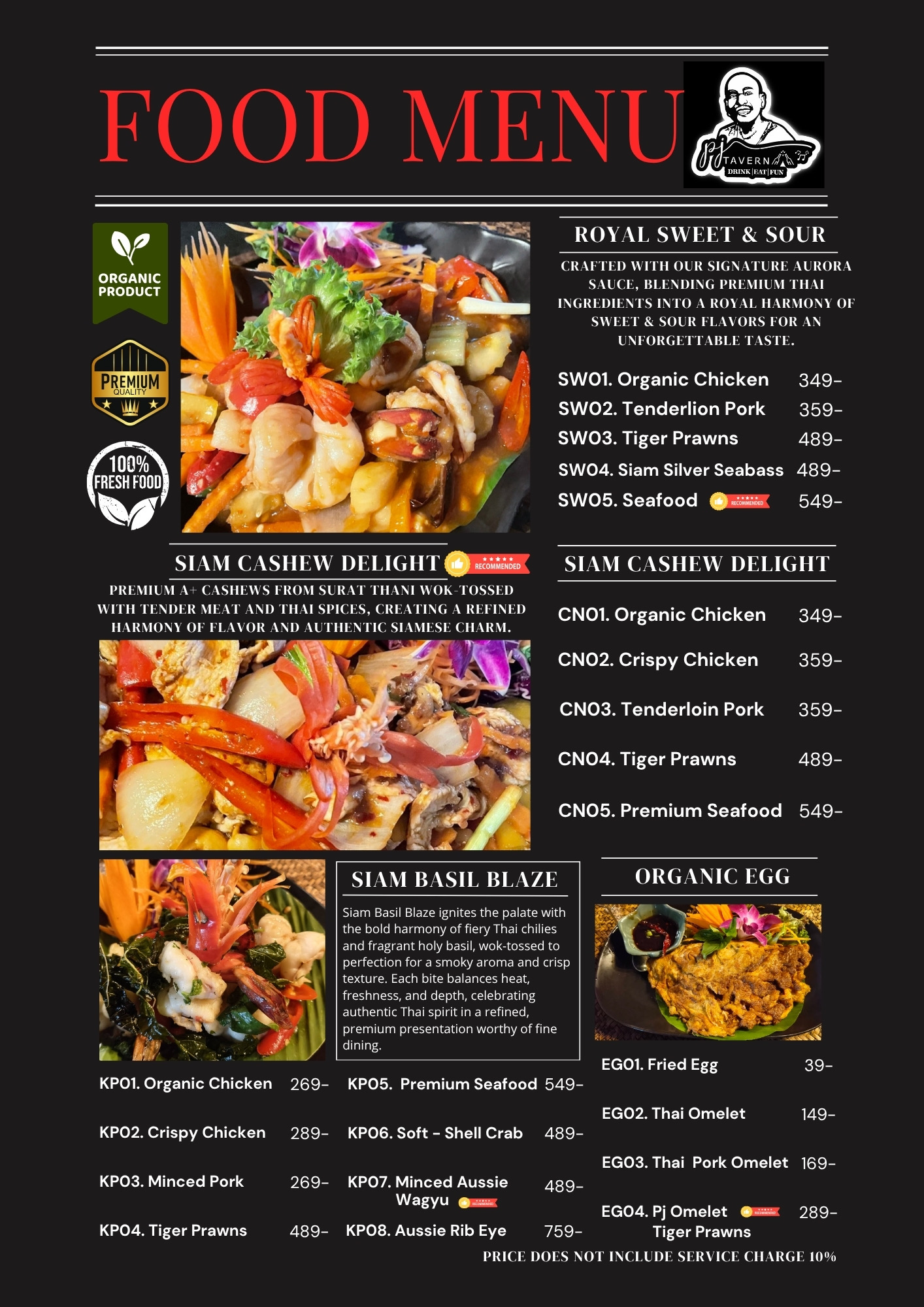 PJTavern Thai food menu Pattaya seafood restaurant