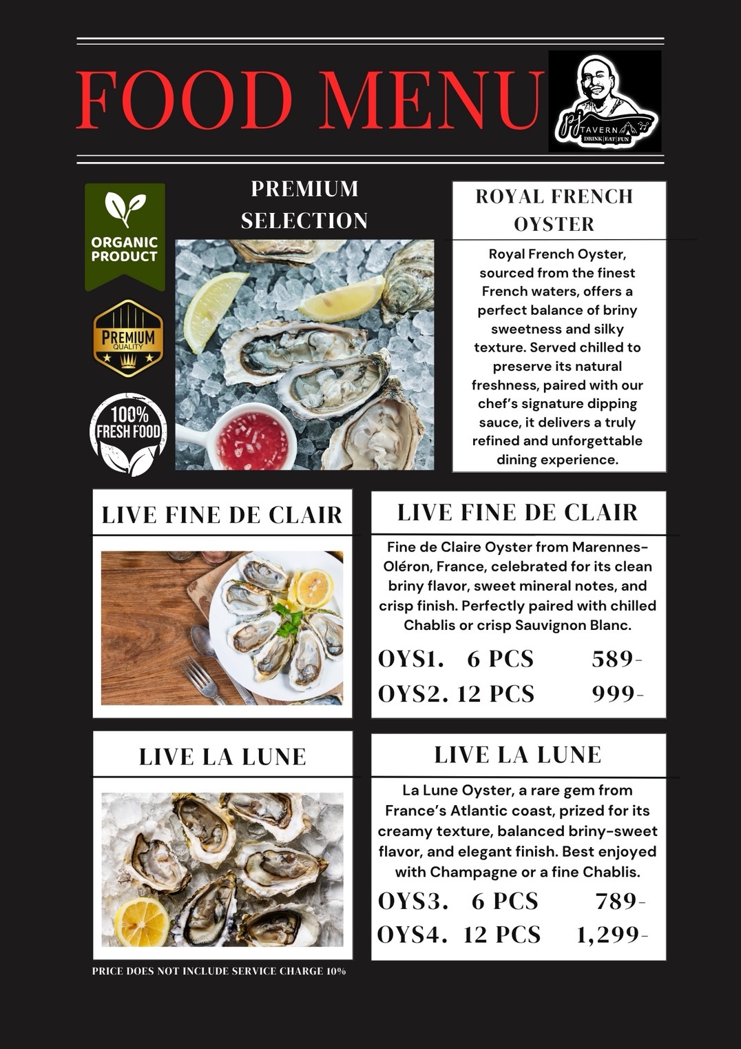 fresh French oysters PJTavern pattaya seafood restaurant