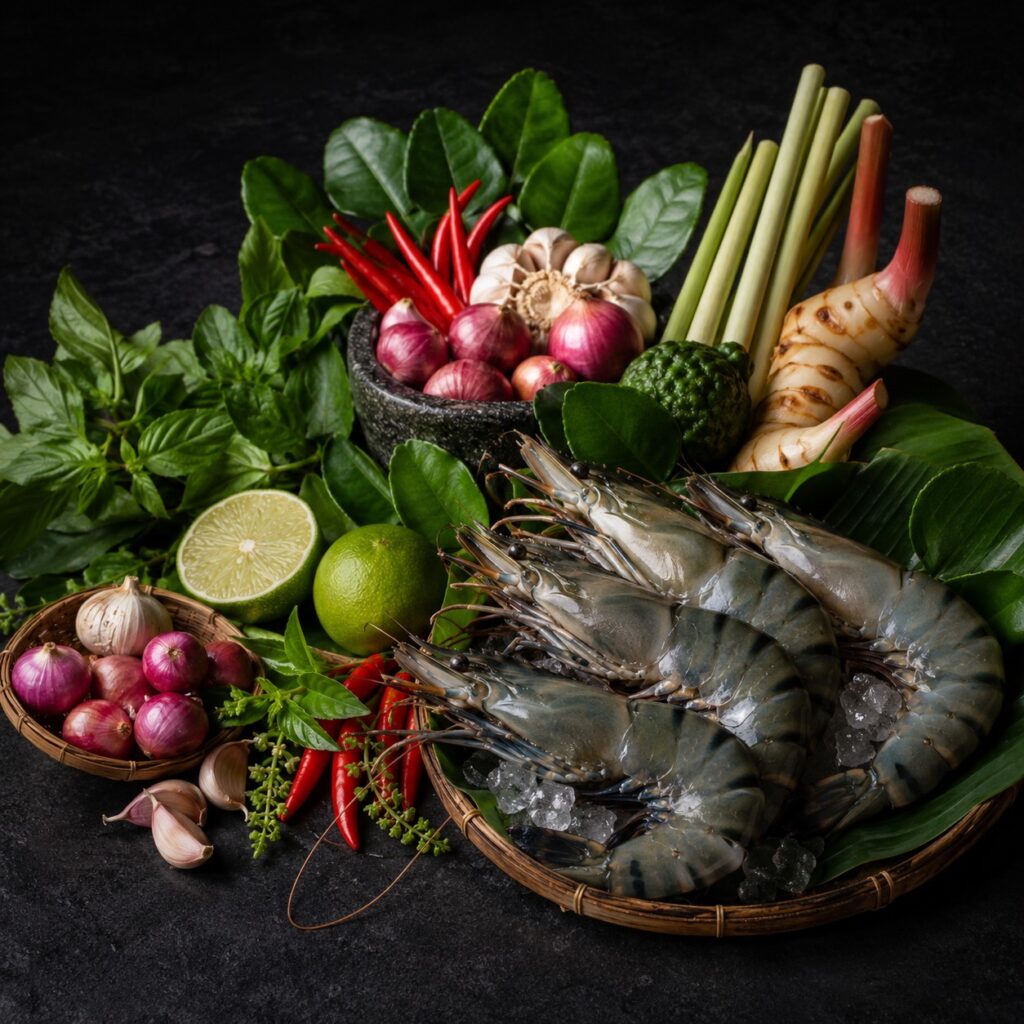 Carefully selected fresh Thai ingredients including seafood, herbs and vegetables at PJ Tavern Patta